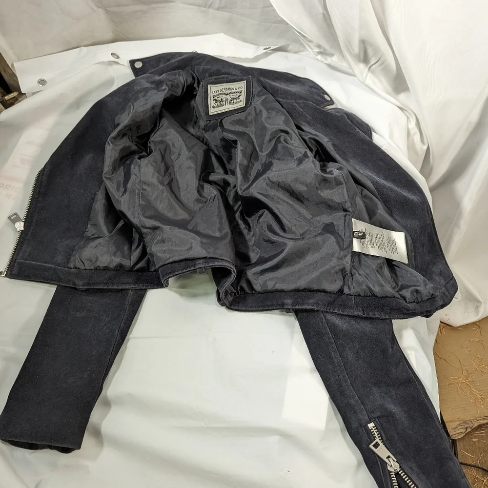 Levi's black Suede cropped Moto jacket size XS - Picture 7 of 11